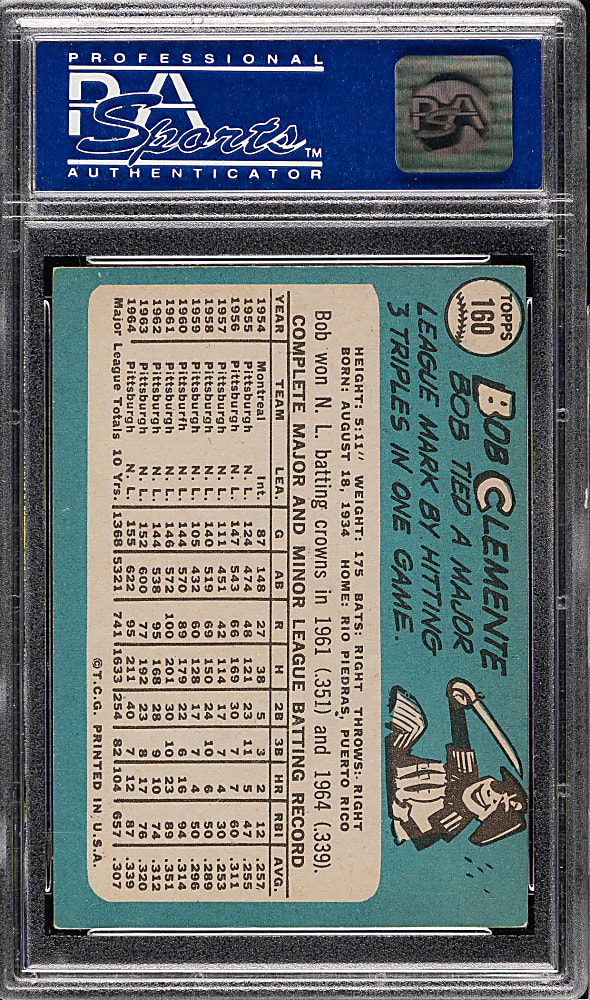 1965 Topps #160 Roberto Clemente PSA EX-MT 6 (OC)