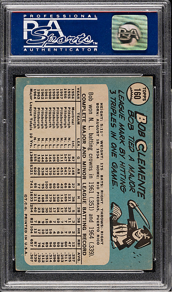 1965 Topps #160 Roberto Clemente PSA EX 5
