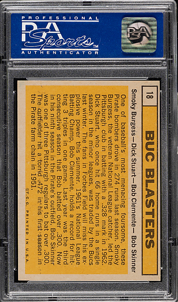 1963 Topps #18 Buc Blasters with Roberto Clemente PSA EX-MT 6