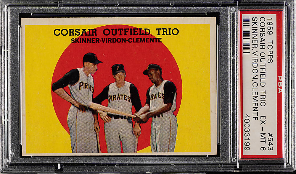 1959 Topps #543 Corsair Outfield Trio with Roberto Clemente PSA EX-MT 6