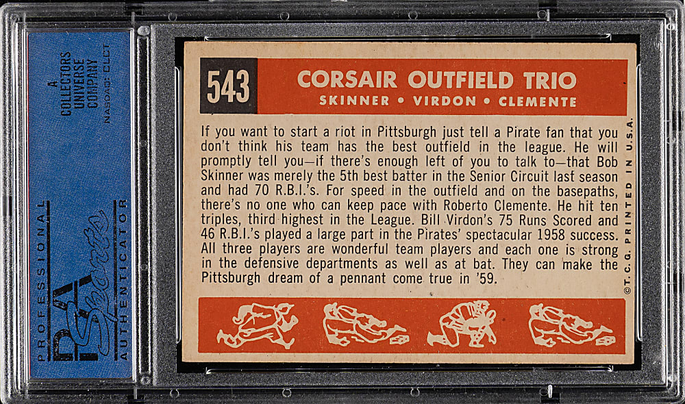 1959 Topps #543 Corsair Outfield Trio with Roberto Clemente PSA EX-MT 6
