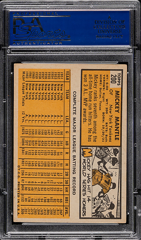 1963 Topps #200 Mickey Mantle PSA EX 5