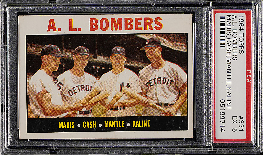 1964 Topps #331 A. L. Bombers with Mantle, Maris, and Kaline PSA EX 5