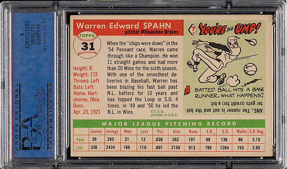 1955 Topps #31 Warren Spahn PSA EX 5