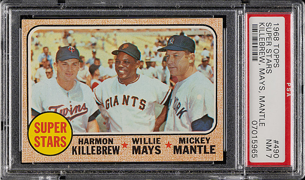 1968 Topps #490 Super Stars with Killebrew, Mays, and Mantle PSA NM 7