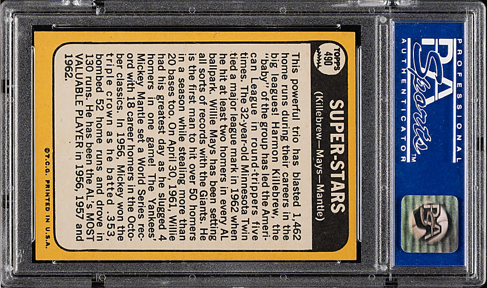 1968 Topps #490 Super Stars with Killebrew, Mays, and Mantle PSA NM 7
