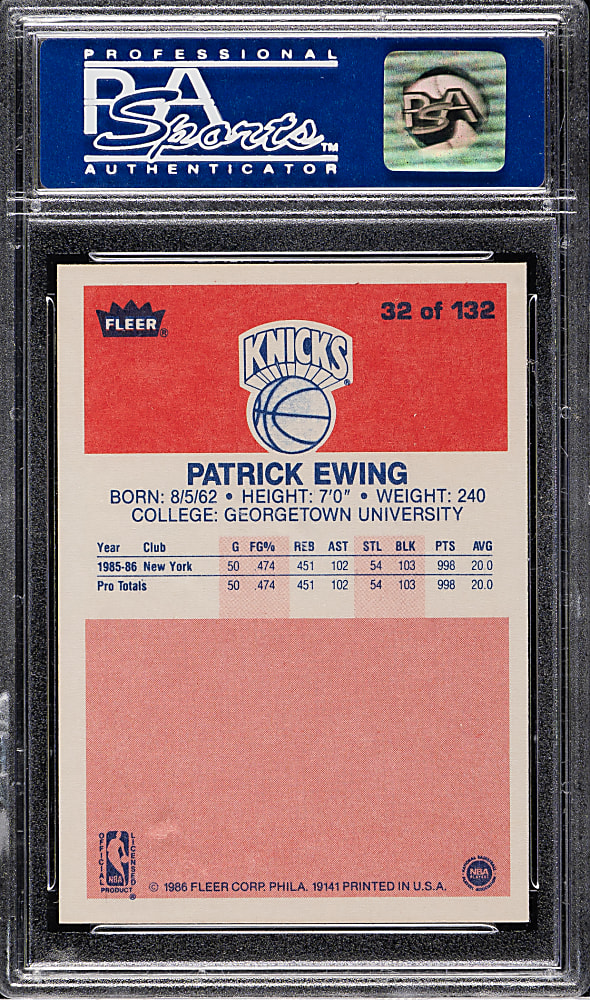 1986-1987 Fleer Basketball #32 Patrick Ewing Rookie PSA NM-MT 8