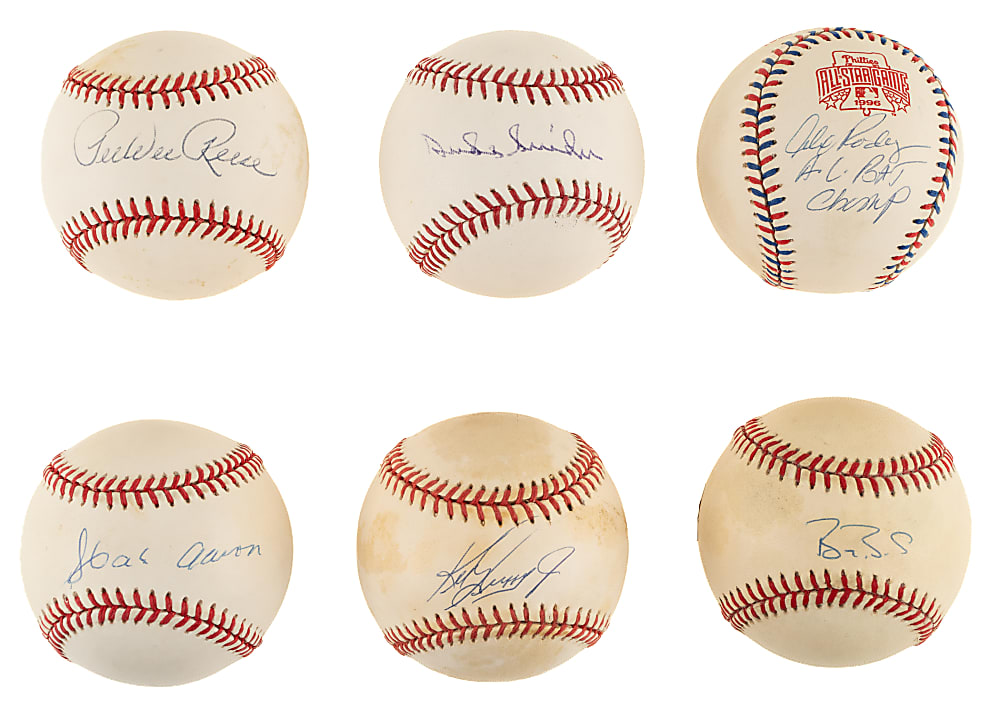 Hall of Famers and Stars Single-Signed Baseball Collection (12) Including Aaron, Bonds, Griffey Jr., and Rodriguez