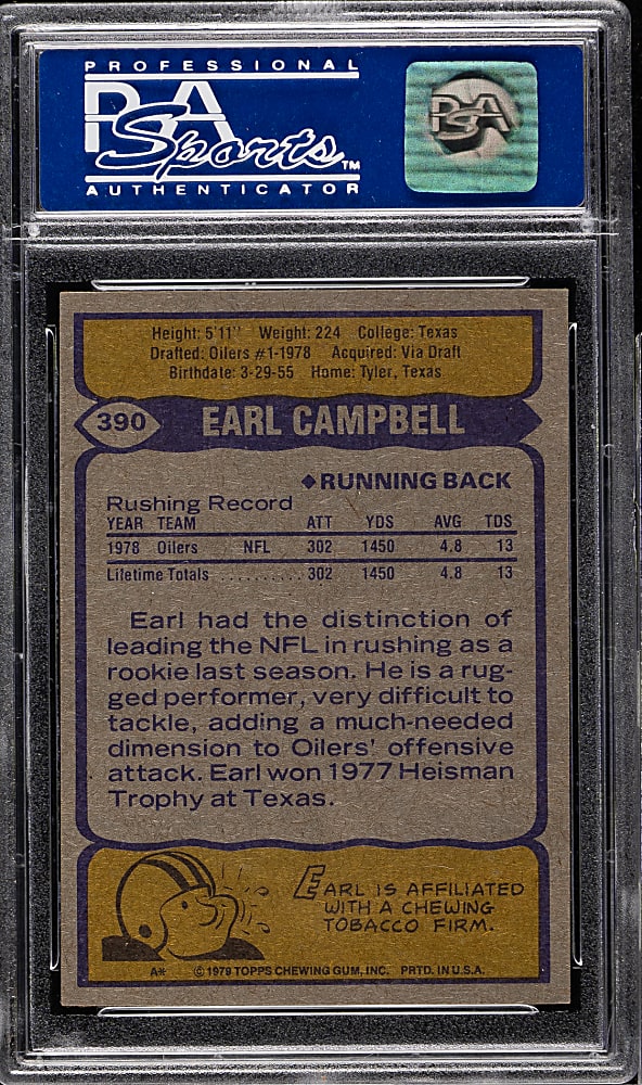 1979 Topps Football #390 Earl Campbell Rookie PSA NM 7