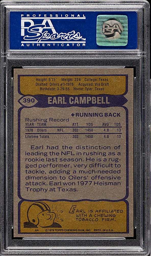 1979 Topps Football #390 Earl Campbell Rookie PSA NM-MT 8