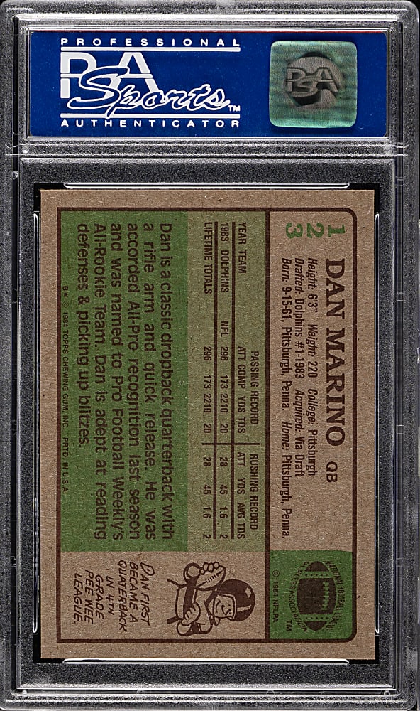 1984 Topps Football #123 Dan Marino Rookie PSA MINT 9