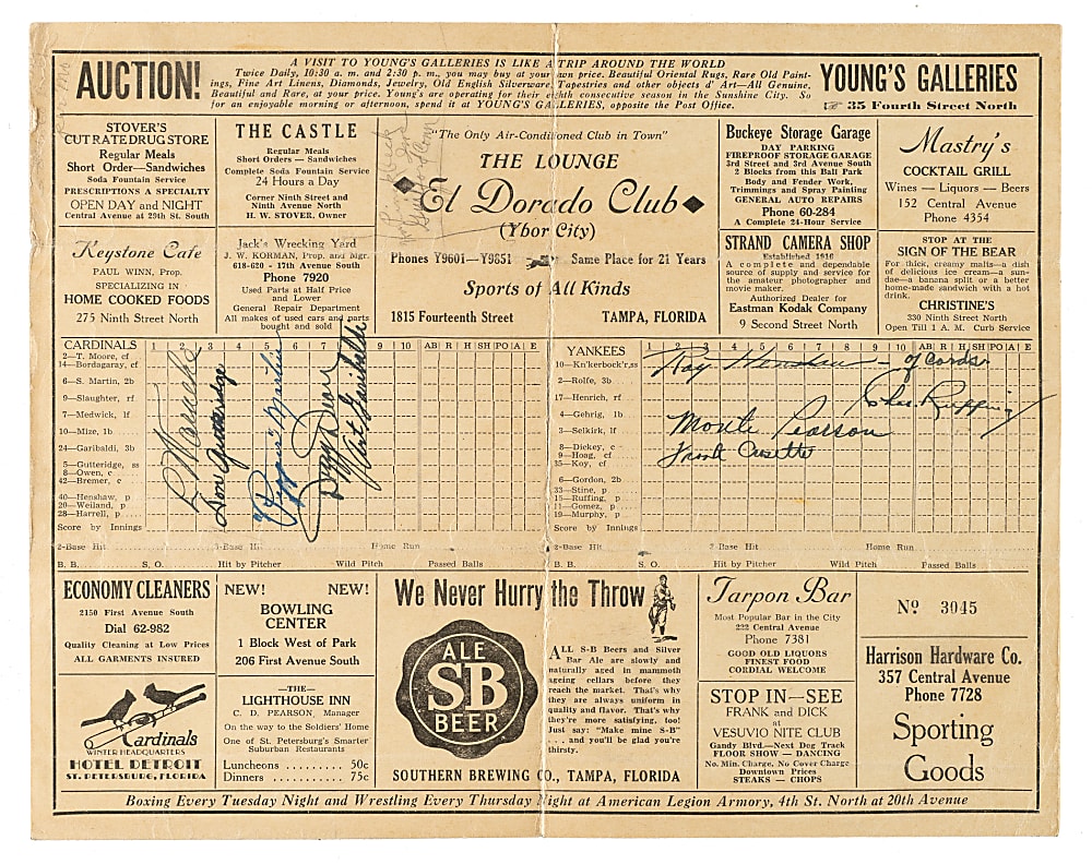 1938 New York Yankees vs. St. Louis Cardinals Multi-Signed Scorecard with Lefty Gomez, Dizzy Dean, and Red Ruffing