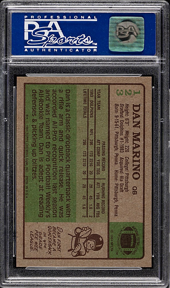 1984 Topps Football #123 Dan Marino Rookie PSA NM-MT 8