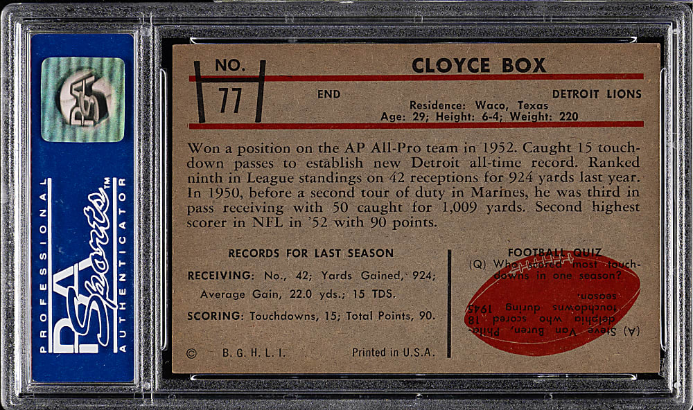 1953 Bowman Football #77 Cloyce Box PSA NM-MT 8