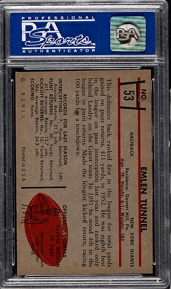 1953 Bowman Football #53 Emlen Tunnell PSA NM 7