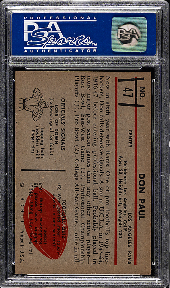 1953 Bowman Football #47 Don Paul PSA NM-MT 8