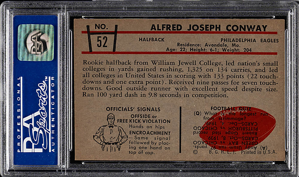 1953 Bowman Football #52 Al Conway PSA NM-MT 8
