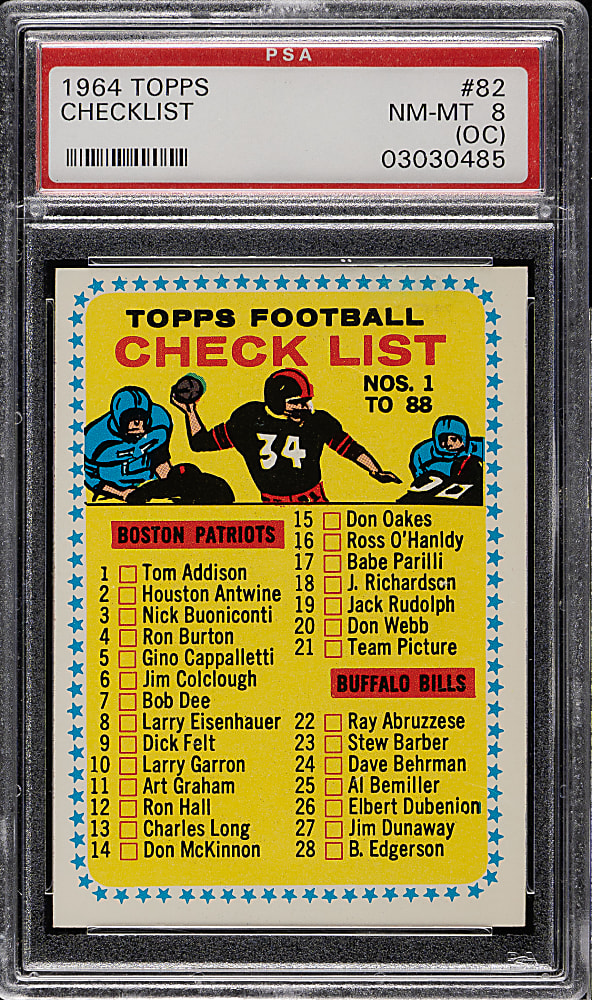 1964 Topps Football #82 Checklist 1-88 PSA NM-MT 8 (OC)