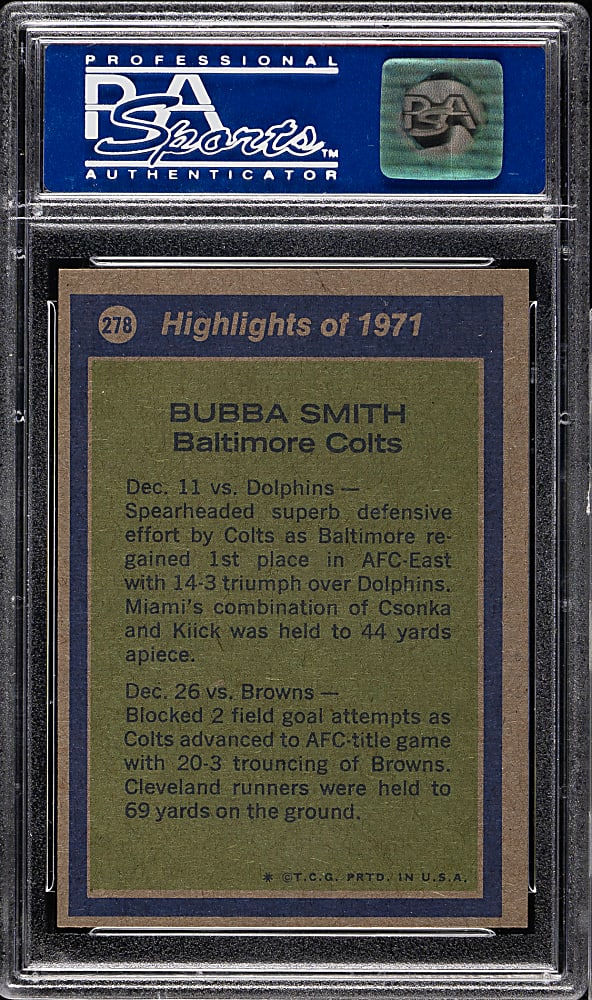 1972 Topps Football #278 Bubba Smith All-Pro PSA MINT 9