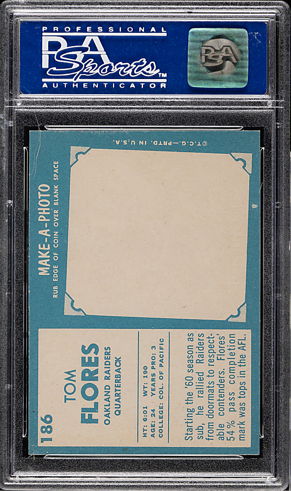 1961 Topps Football #186 Tom Flores Rookie PSA MINT 9