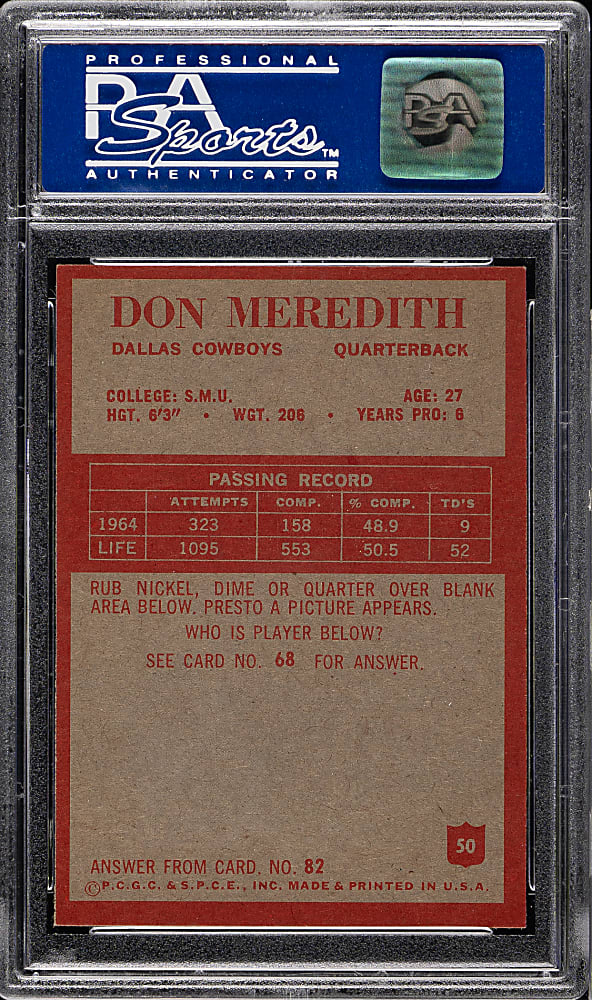 1965 Philadelphia Football #50 Don Meredith PSA NM-MT 8