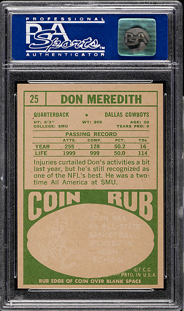 1968 Topps Football #25 Don Meredith PSA MINT 9
