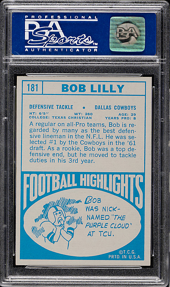 1968 Topps Football #181 Bob Lilly PSA MINT 9