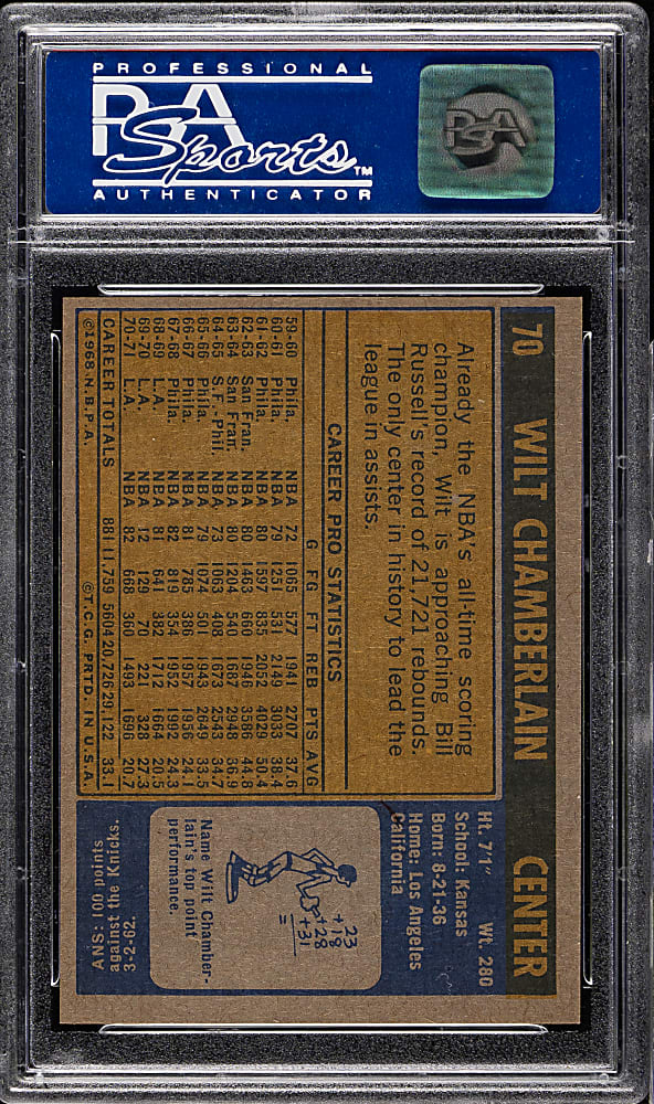 1971-1972 Topps Basketball #70 Wilt Chamberlain PSA NM-MT 8