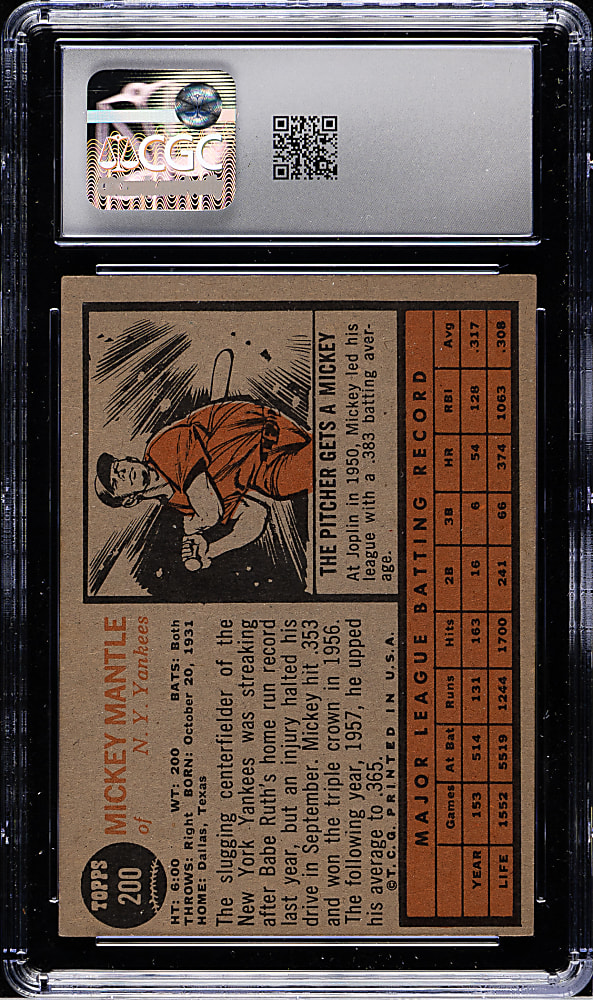 1962 Topps #200 Mickey Mantle CGC EX+ 5.5