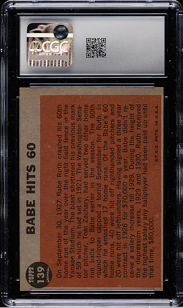 1962 Topps #139 Babe Ruth Hits 60 CGC NM+ 7.5