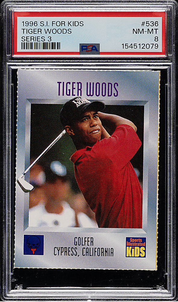 1996 Sports Illustrated for Kids #536 Tiger Woods Rookie PSA NM-MT 8