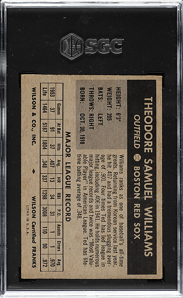 1954 Wilson Franks Ted Williams SGC VG 3