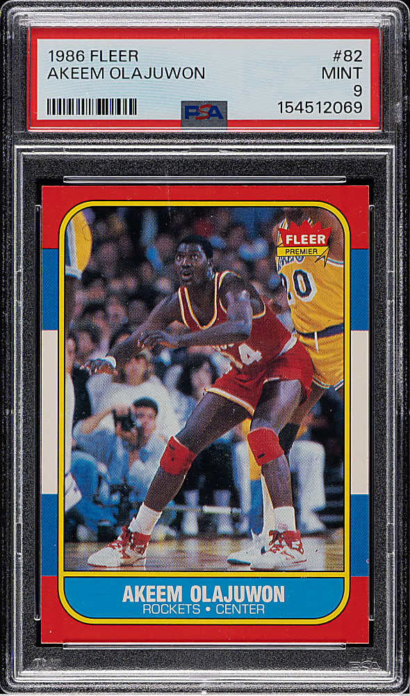 1986-1987 Fleer Basketball #82 Akeem Olajuwon Rookie PSA MINT 9