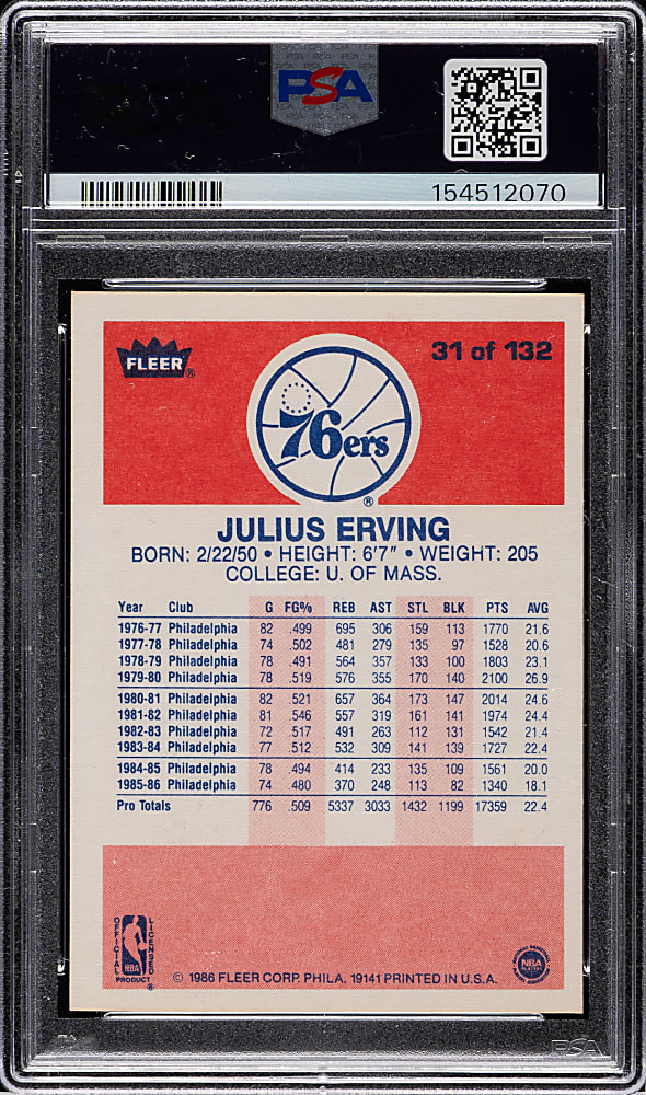 1986-1987 Fleer Basketball #31 Julius Erving PSA NM-MT 8