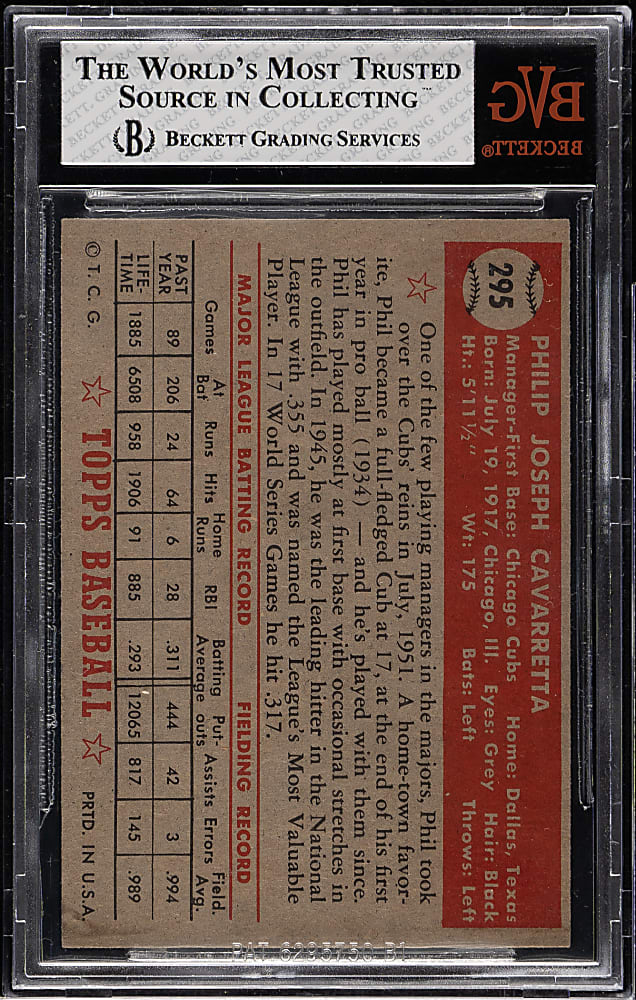 1952 Topps #295 Phil Cavarretta BVG NM 7