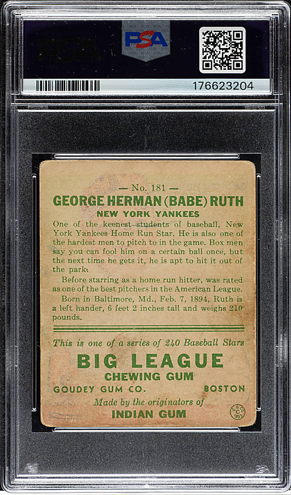 1933 R319 Goudey #181 Babe Ruth PSA FAIR 1.5 (MK)