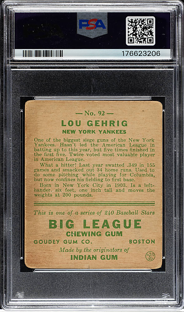 1933 R319 Goudey #92 Lou Gehrig PSA FAIR 1.5