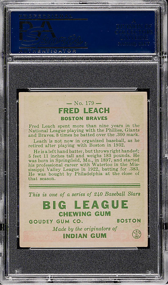 1933 R319 Goudey #179 Fred Leach PSA EX 5