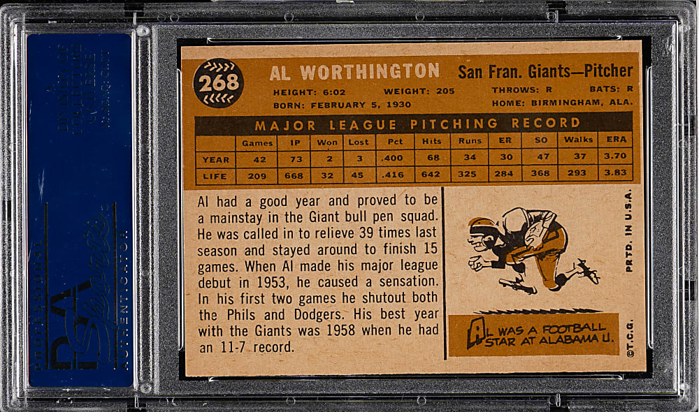 1960 Topps #268 Al Worthington PSA NM-MT 8