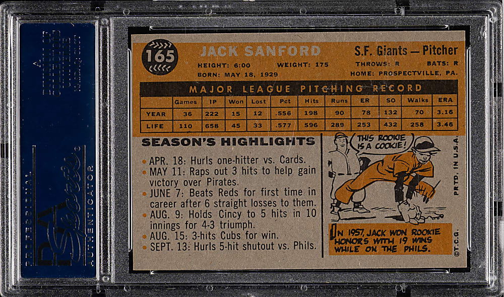 1960 Topps #165 Jack Sanford PSA NM-MT 8