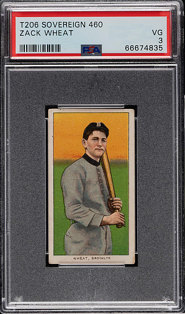 1909-1911 T206 White Border Zack Wheat Rookie PSA VG 3 - Sovereign 460 Back