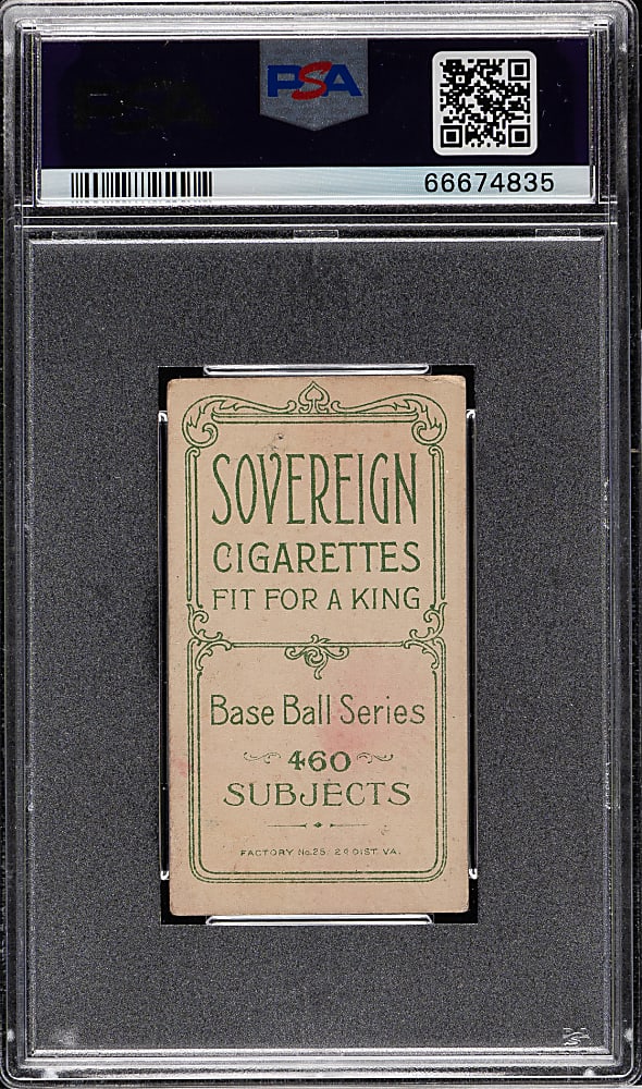 1909-1911 T206 White Border Zack Wheat Rookie PSA VG 3 - Sovereign 460 Back