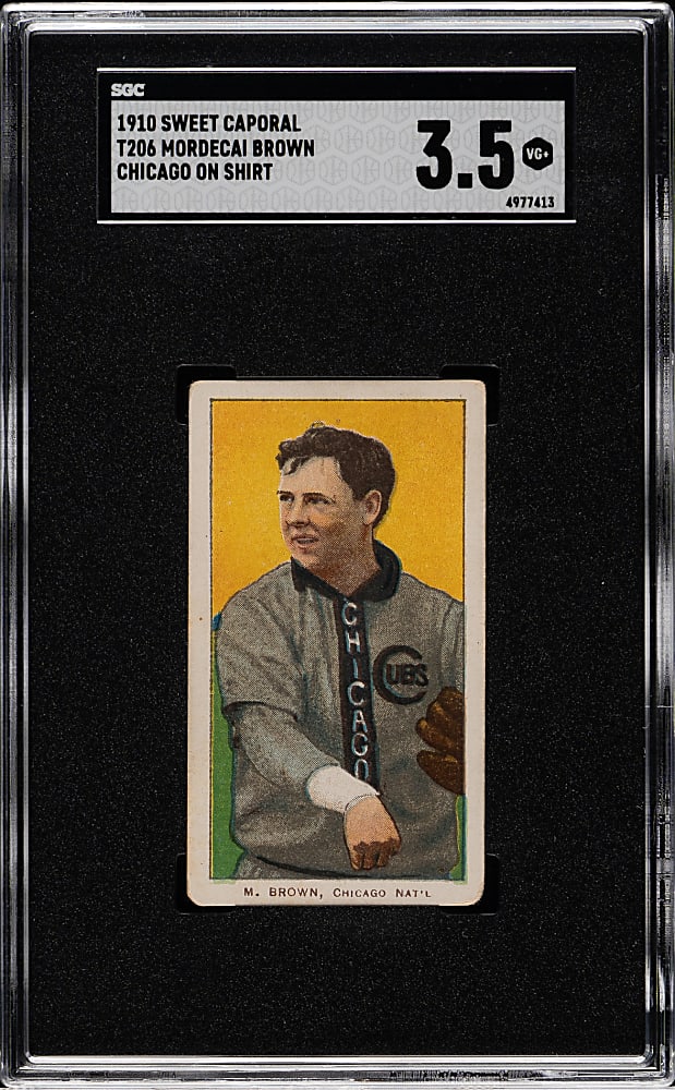 1909-1911 T206 White Border Mordecai Brown Chicago on Shirt SGC VG+ 3.5