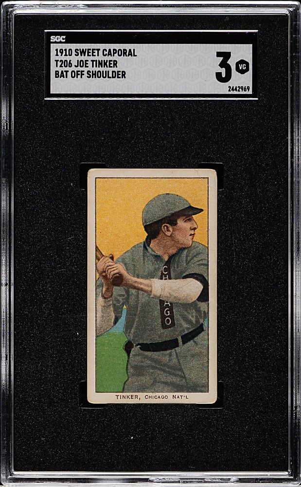 1909-1911 T206 White Border Joe Tinker Bat Off Shoulder SGC VG 3