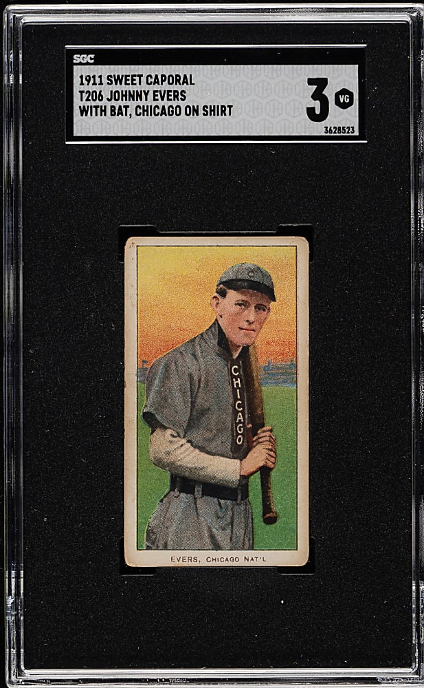 1909-1911 T206 White Border Johnny Evers with Bat, Chicago on Shirt SGC VG 3