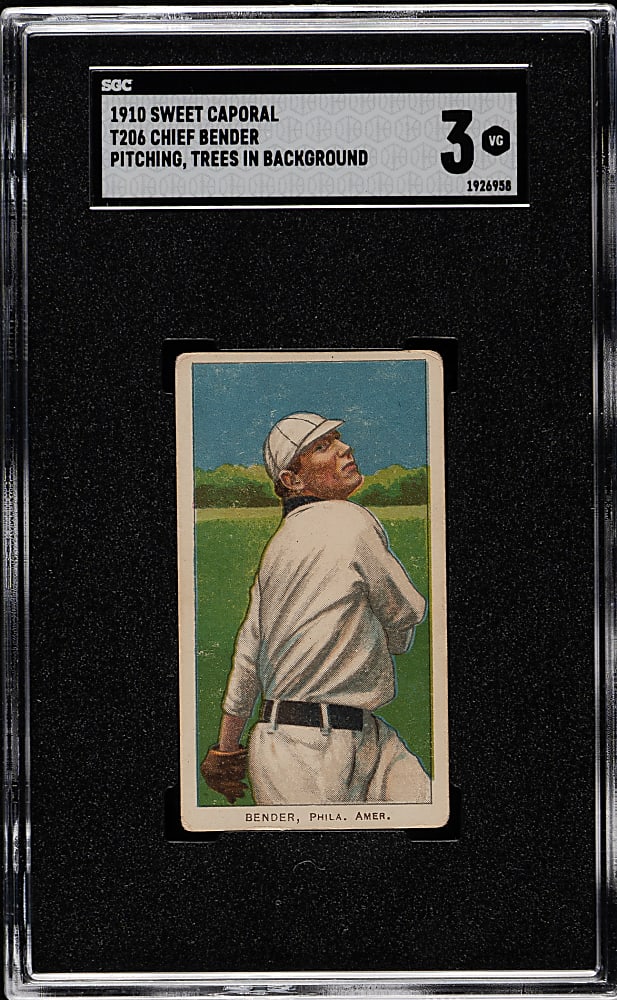 1909-1911 T206 White Border Chief Bender Pitching Trees in Background SGC VG 3