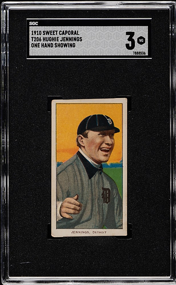 1909-1911 T206 White Border Hughie Jennings One Hand Showing SGC VG 3