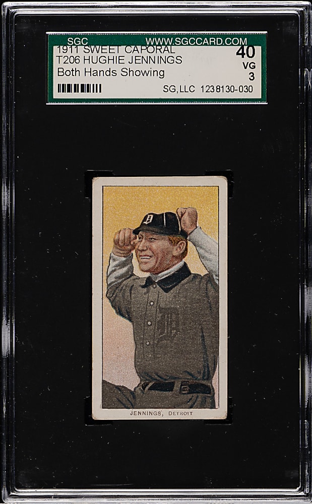 1909-1911 T206 White Border Hughie Jennings Both Hands Showing SGC VG 40