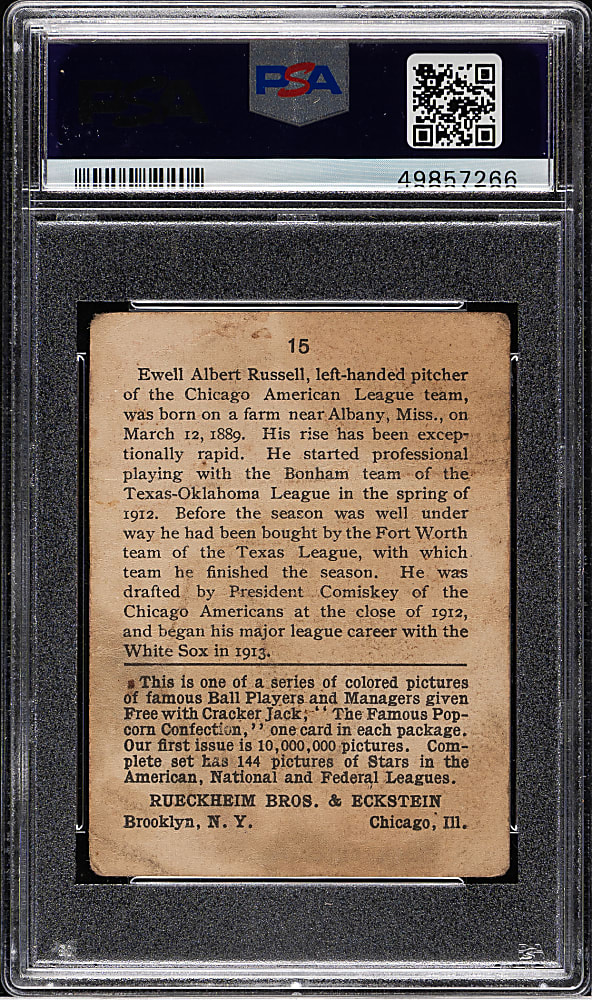 1915 E145 Cracker Jack #15 Ewell Russell PSA POOR 1