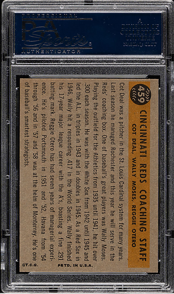 1960 Topps #459 Cincinnati Reds Coaches PSA NM-MT 8